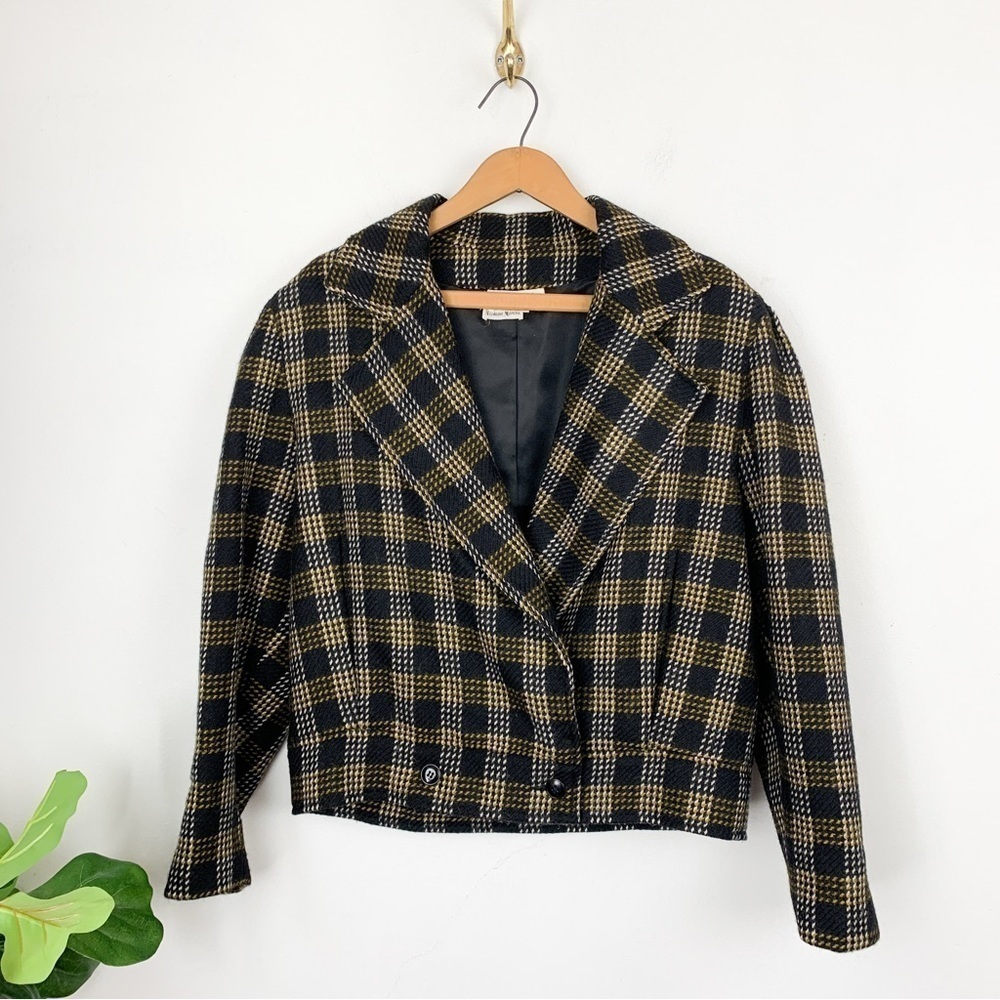 Vintage Neiman Marcus Ron Neal Wool Plaid Cropped Jacket Sz 8